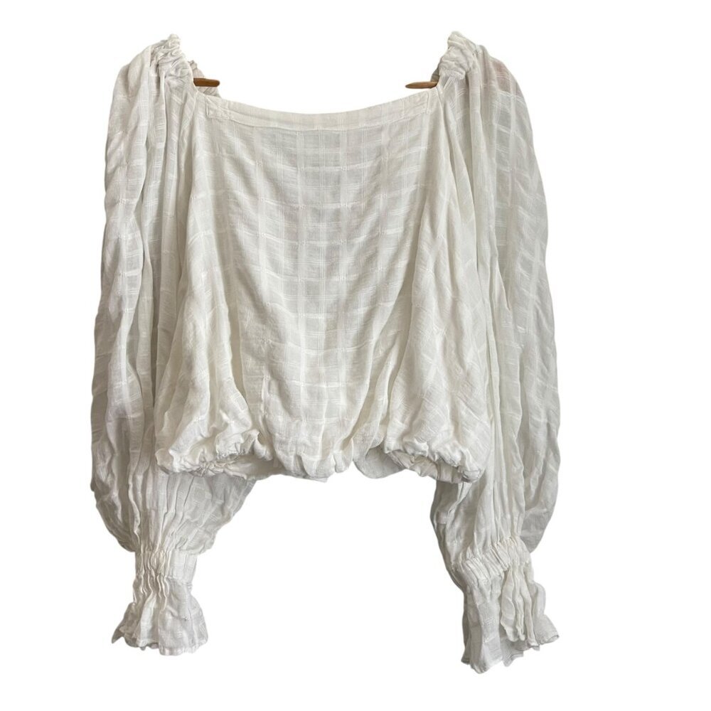 Free People White Peasant Blouse with Balloon Sleeves